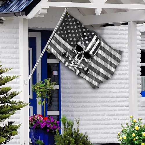 Miniatura 2 de Bandera de calavera pirata de 3 x 5 pies, divertidas banderas estadounidenses en blanco y negro y bandera de barco con huesos cruzados para Bandera