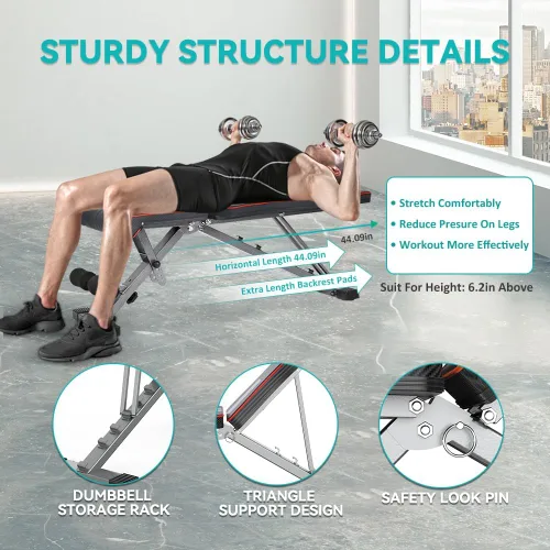 Miniatura 5 de Adjustable/Foldable Weight Bench, 660LBS Home Gym Workout Bench Lifting Sit-up Exercise Bench for Bench Press Negro