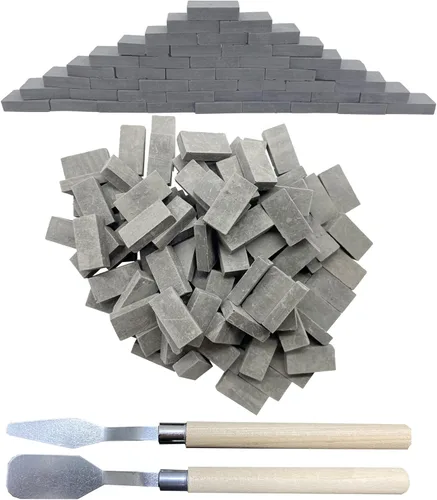Woohome 150 piezas de mini ladrillos de pared gris miniatura ladrillos falsos con raspador para el modelo de hadas jardín accesorios de paisajismo,