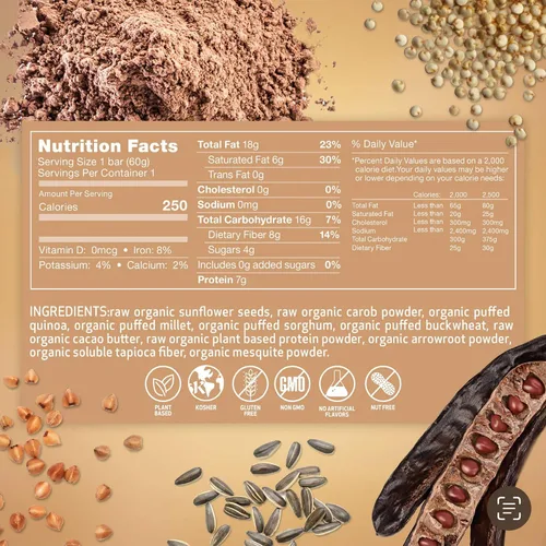 Miniatura 2 de Rawmantic chocolate Barra de proteína vegana de algarroba de 2.12 onzas, 2.12 oz, 12 barras