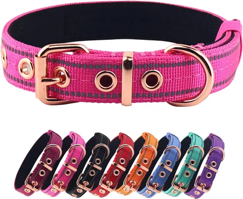 Miniatura 9 de Collar acolchado de neopreno para perros, collar de nailon para perros pequeños a grandes, resistente con hebilla de metal, reflectante