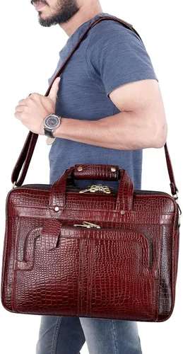 Miniatura 2 de Maletines de cuero de grano completo de 16 pulgadas para computadora portátil, bolsas de hombro para hombres y mujeres, bolsa de trabajo de Marrón