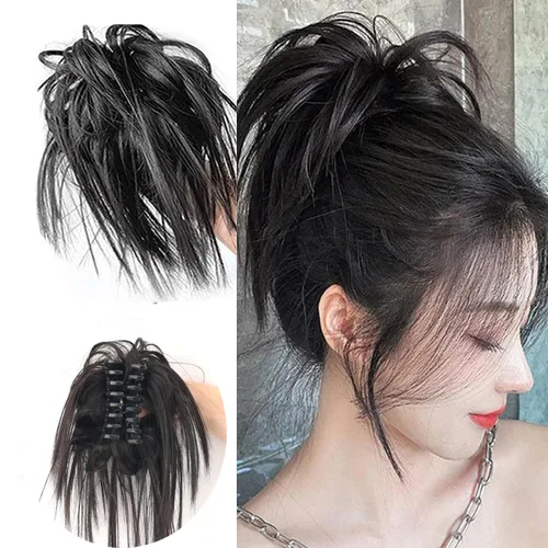 Miniatura 10 de Extensiones de cabello con clip de garra, recogido y despeinado, moño desordenado, sintético, ondulado, rizado, extensiones de cabello para cola