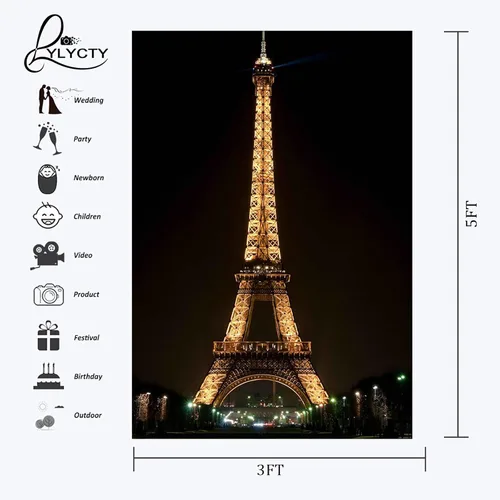 Telón de fondo negro para fotografía que ilumina la Torre Eiffel para sesión de fotos, 3 x 5 pies, uso para fotografía, telón de fondo de boda,