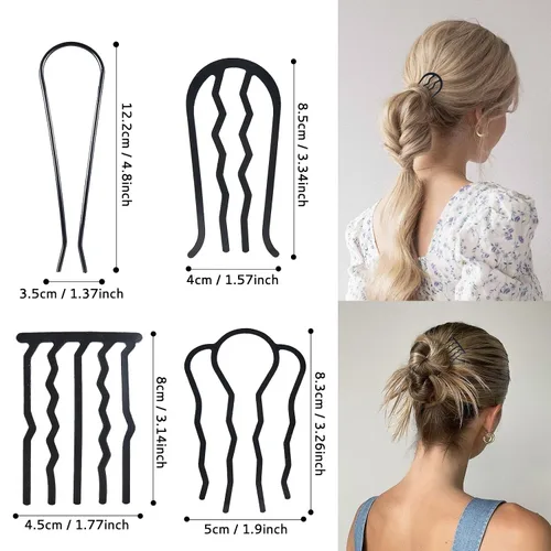Miniatura 2 de 7 peines laterales de metal para el cabello, pinzas para horquilla, peine francés, dientes torcidos, palillos para moño recogido, peinados