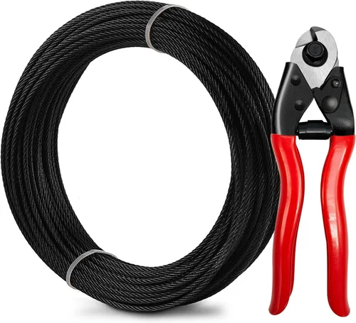 Miniatura 12 de Steel DN Mate Cuerda de alambre negro de 100 pies, cable de acero inoxidable de grado marino T316L de 1/8 pulgadas, 7 × 7 hebras para sistema