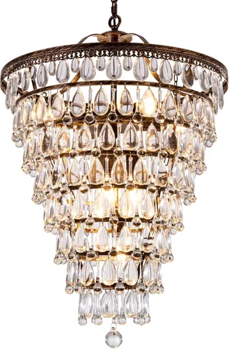 Miniatura 10 de Wellmet Candelabro de Cristal de 14 Pulgadas, Candelabros de Baño de Bronce Estilo Granja, Lámpara Colgante de 4 Luces para Vestíbulo, Accesorio