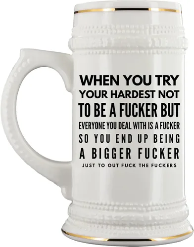 Taza de cerveza inapropiada con refranes divertidos Fucker Mature Office Gag Jokes para compañeros de trabajo o amigos, humor grosero para adultos,