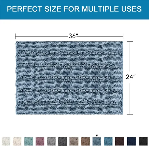 Miniatura 280 de H.VERSAILTEX Alfombras de baño para cuarto de baño, antideslizantes, tapetes de baño extragruesos, de felpilla, a rayas, alfombra de 20" x 32