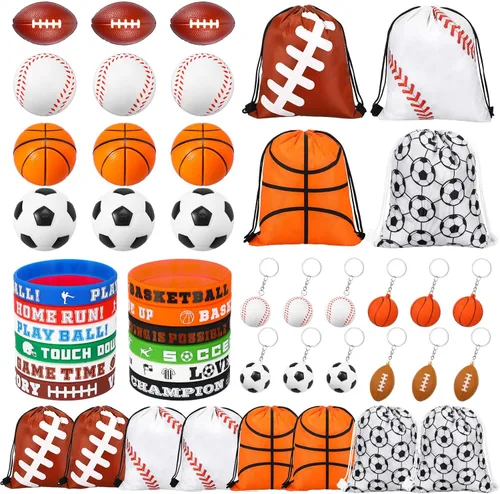 Miniatura 10 de LEIFIDE 48 piezas de regalos de fiesta de béisbol, 12 juegos de pulseras de silicona con cordón, mini pelotas de estrés, llaveros para béisbol