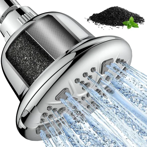MakeFit Cabezal de ducha filtrado con filtro de carbón activado mejorado - Cabezal de ducha de alta presión con suavizador de agua dura - 7 Cromo