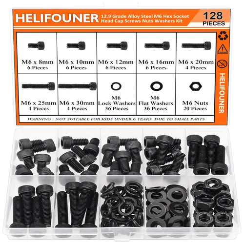Miniatura 15 de HELIFOUNER 560 piezas M3 x 0.157 in, 0.236 in, 0.315 in, 0.394 in, 0.472 in, 0.630 in, 0.787 in, cabeza hexagonal, tornillos, arandelas, tuercas