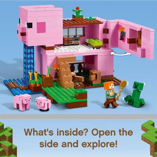 Miniatura 6 de LEGO Minecraft La casa del cerdo, 21170 con Alex, Creeper y 2 figuras de cerdo, juguete de construcción de animales, gran regalo para niños, niños