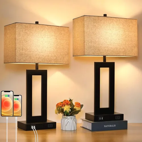 Miniatura 11 de TOBUSA Juego de 2 lámparas de mesa de 28 pulgadas de alto para salas de estar, modernas lámparas de mesa negras con control táctil para dormitorio