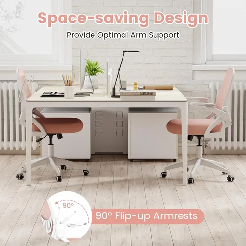 Miniatura 8 de COSTWAY Silla de oficina, cómoda silla giratoria de escritorio con altura ajustable y reposabrazos abatibles, sillas ergonómicas de malla para Rosa