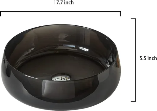 Miniatura 5 de Cpingao Fregadero de baño redondo de resina de piedra transparente de 17.7 pulgadas, lavabo sobre encimera con drenaje desplegable (negro)
