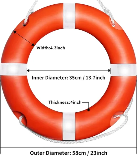 Miniatura 2 de Life Ring for Boating Safety - 23" and 28" Boat Safety Throw Rings with Reflective Strip and Grab Lines 22.8 in Naranja