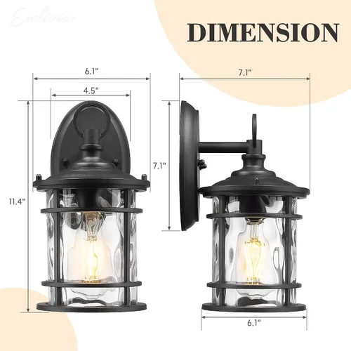Miniatura 6 de Emliviar Paquete de 2 Apliques de Pared Exteriores, Linternas Antioxidantes para Exteriores Lámparas de Pared, Iluminación de Patio Estilo Granja