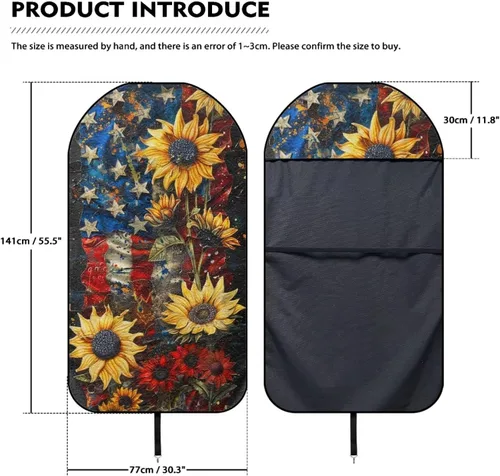 Miniatura 7 de Fundas de Asiento de Coche con Diseño de Sudadera de Girasol y Bandera Estadounidense para Coche, Camión, SUVs, Protector de Asiento Impermeable