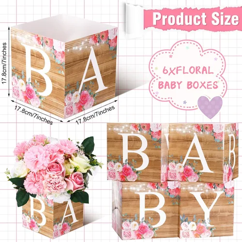Miniatura 3 de Bucherry - 6 cajas de centro de mesa de baby shower con letras de "bebé", cajas de flores, decoración de mesas para baby shower, cumpleaños, Azul