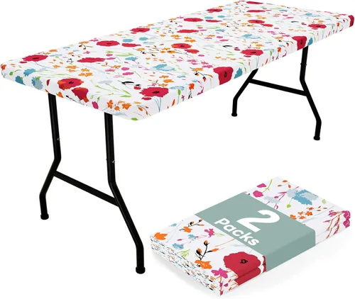 Miniatura 51 de misaya Mantel rectangular de vinilo, mantel ajustable, 100% impermeable, borde elástico, reverso de franela, mantel de plástico para mesas plegables