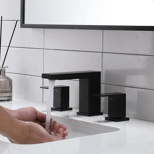 Miniatura 6 de VCCUCINE - Grifo de baño negro de 3 agujeros, grifo de lavabo de baño de 8 pulgadas, grifo de baño negro mate de 2 asas, moderno grifo de tocador