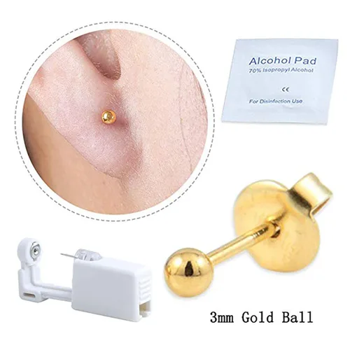 Miniatura 7 de Paquete de 2 aretes de pistola de perforación de oreja desechables, pistola estéril sin dolor (dorado)