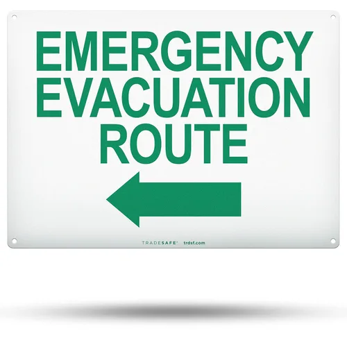 Miniatura 13 de TRADESAFE Señal de flecha izquierda de ruta de evacuación de emergencia – Ruta De Evacuación De Emergencia Señal Español, Instalación Rápida