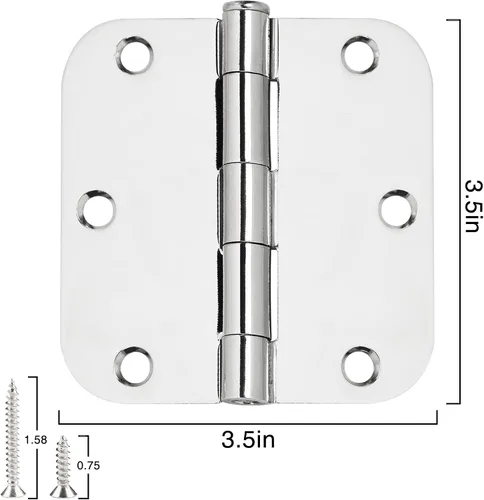 Miniatura 2 de Paquete de 6 bisagras para puerta de 3.5 pulgadas, bisagras cromadas pulidas redondas estándar para interior, bisagras de 3 1/2 pulgadas para Cromo