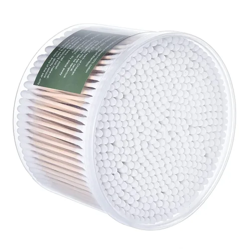 Miniatura 2 de MONCOM - Hisopos de algodón, 500 unidades, puntas gruesas, redondas, dobles, biodegradables, ecológicos, fuertes, hisopos de algodón para orejas
