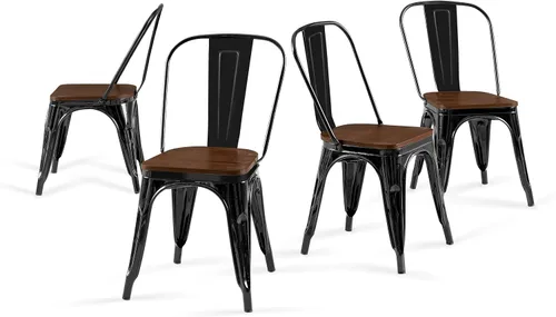 Miniatura 30 de Juego de 8 sillas de comedor de metal verde alpino, sillas de cocina apilables retro estilo granja, sillas laterales de acero verde oscuro para café