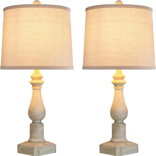 Miniatura 8 de Juego de 2 lámparas de mesa rústicas de 23 pulgadas para sala de estar, dormitorio, lámparas tradicionales de resina para mesita de noche para sala