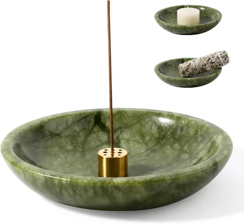 Miniatura 17 de Koville Soporte de incienso de mármol natural, soporte para varillas de incienso con 9 agujeros, quemador de incienso hecho a mano con recogedor