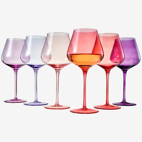 Miniatura 7 de Colors of Love - Juego de 6 copas de vino de cristal rosa y rojo de San Valentín, estilo italiano, elegante estilo italiano, cristalería de 24