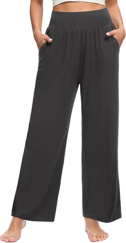 OLIKEME Pantalones de yoga de pierna ancha para mujer, cintura alta, cómodos, casuales, holgados, para entrenamiento, talla grande, pantalones