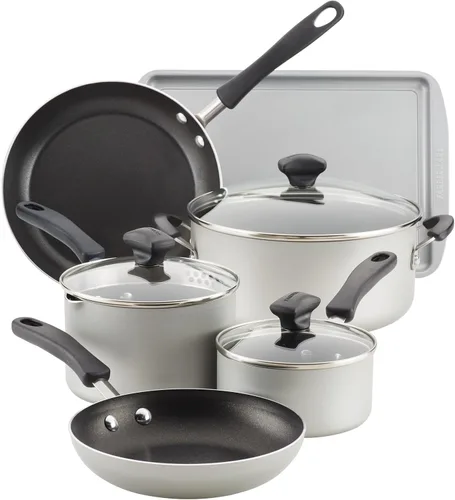 Miniatura 11 de Farberware Cookstart DiamondMax - Juego de sartenes antiadherentes, apto para lavavajillas, 8.25 pulgadas y 10 pulgadas, color plateado