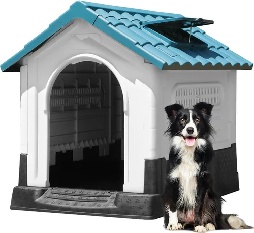 Miniatura 12 de YITAHOME Casa para perros de plástico para exteriores, resistente al agua, con tragaluz ajustable y base elevada para perros pequeños, medianos