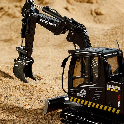 Miniatura 3 de Gemini & Genius - Excavadora negra con orugas, juguete de construcción de excavadora a presión a escala 1/50, modelo de vehículo con giros de cabina