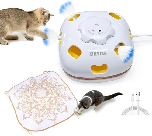 Miniatura 9 de ORSDA Juguetes para gatos de interior, 5 en 1, juguetes automáticos interactivos para gatitos, juguetes eléctricos recargables para ocultar