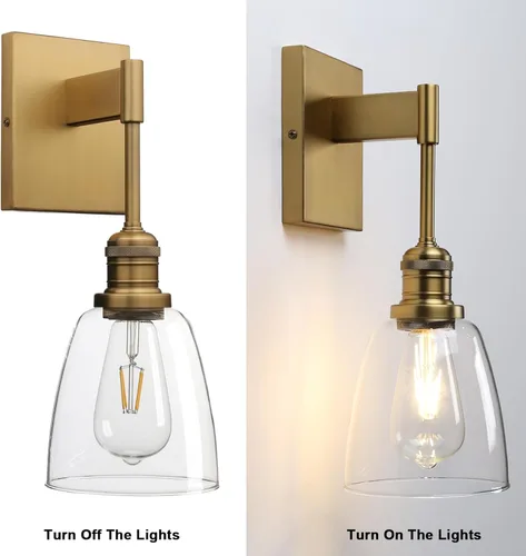 Miniatura 6 de Yosoan Moderno aplique de pared de baño vintage, lámpara industrial de 1 luz, iluminación de tocador para interiores, cableado con cono ovalado