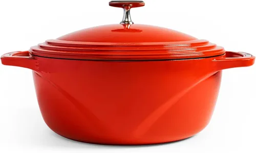 Lodge USA Enamel - Horno Holandés de Hierro Fundido Esmaltado de 4.5 Qt - Utensilios de Cocina de Hierro Fundido - Olla Holandesa con Tapa - Color