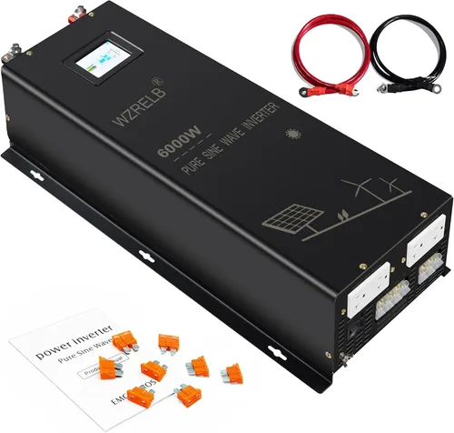 Miniatura 13 de WZRELB Inversor de energía solar confiable de onda sinusoidal pura 3000w 24v 110-120v 60hz con pantalla LED (negro) Sistema solar