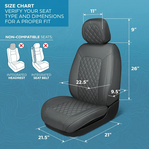 Miniatura 5 de MotorBox Haven Series - Fundas de asiento de piel de napa, para automóviles, edición Lux, fundas de asiento delantero con costuras de diamante
