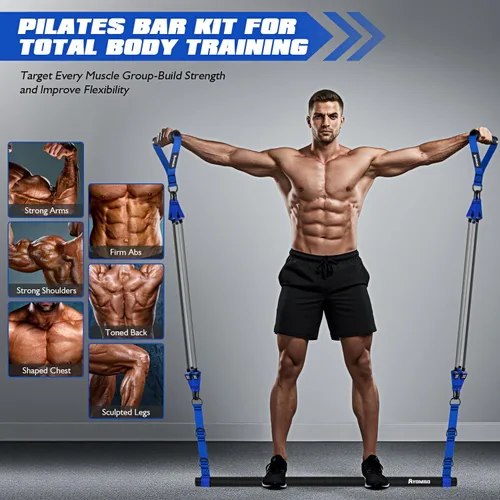 Miniatura 5 de Ayombo Pilates Equipment, Heavy Duty Pilates Bar Kit with Resistance Bands, Portable Gym Adjustable Exercise Bands, Home Squat Training, Arm, Abs
