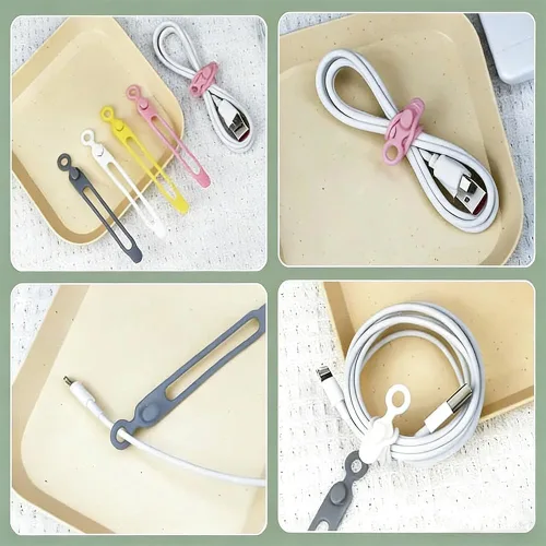 Miniatura 3 de 18 correas de silicona para cables organizadores para guardar auriculares, cables de carga de teléfono, bridas de cables altamente elásticas