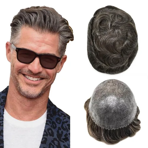 Miniatura 114 de Toupee - Sistema de reemplazo de cabello humano para hombre, 0.004 in, inyectado, piel de polietileno, piezas de pelo para hombre, 6 x 8 pulgadas