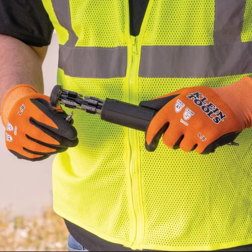Miniatura 6 de Klein Tools 60582 Guantes de Trabajo, Guantes de Punto Sumergidos Resistentes a Cortes ANSI A1 con Revestimiento de Nitrilo, Nylon-Spandex