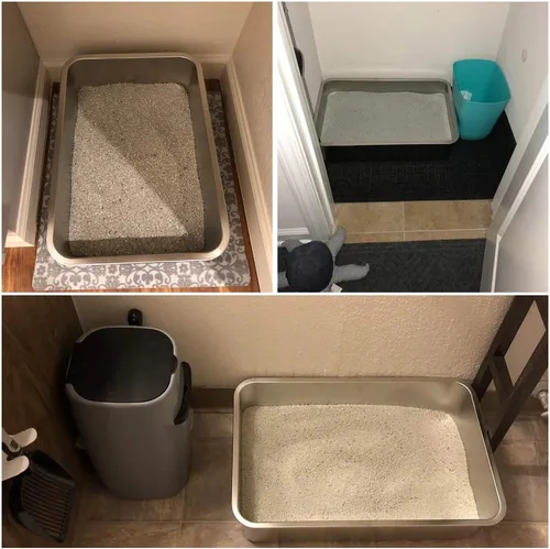 Miniatura 11 de Caja de arena grande de metal para gatos, bandeja de arena duradera de acero inoxidable para gatos grandes, caja de arena para gatos con superficie