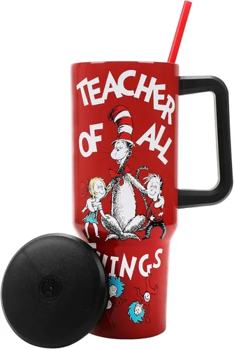 Miniatura 19 de Bioworld Grinch Grinning Face - Vaso de acero inoxidable con asa (40 onzas), color verde Grinch Sonriendo Cara