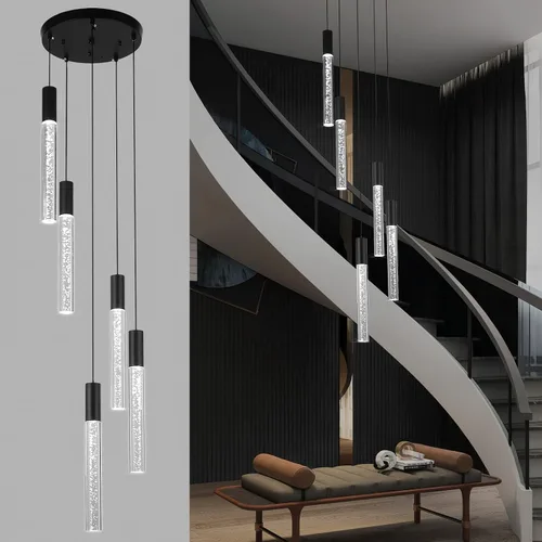 Miniatura 16 de Moderna lámpara colgante dorada, 1 luz LED colgante de 3 colores, cable acrílico, luces colgantes de techo ajustables para cocina, isla, sala